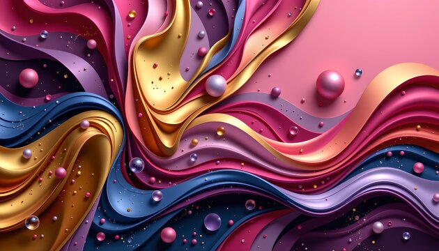 An abstract art design with vibrant swirls of color in shades of pink, purple, and gold.