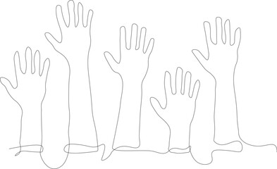 Continuous one line drawing of Helping hands reaching out in solidarity against a white background.