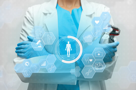 Medical professional using advanced technology to analyze health data in a clinical setting - Powered by Adobe