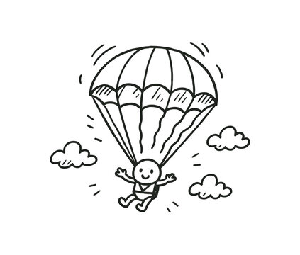 hand drawn cute doodle style parasail descent vector line illustration line isolated on white background