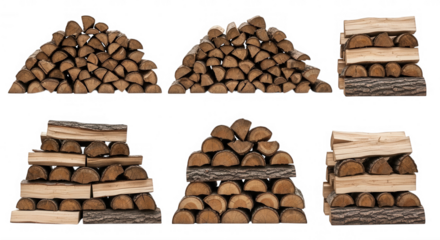 Stacked wood logs brown isolated on a transparent background