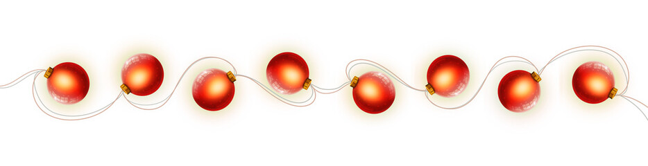 Christmas red garland isolated on transparent background.