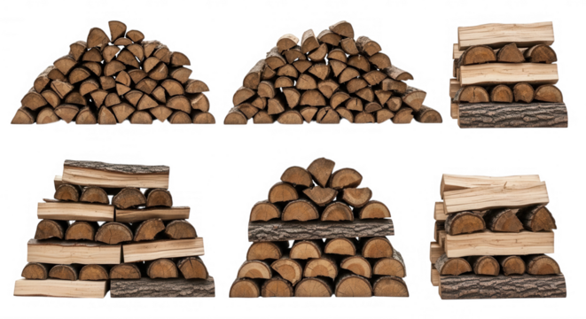 Stacked wood logs brown isolated on a transparent background