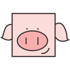 Cute Square Pig Cartoon Illustration