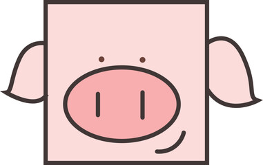 Cute Square Pig Cartoon Illustration