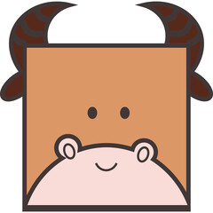 Cute Square Cow Cartoon Illustration