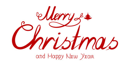 Merry Christmas and Happy New Year handwritten lettering phrase isolated.