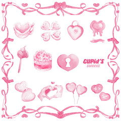 Ultimate Cupid's Sweets And Love Elements Collection, clipart watercolor illustration | Vector