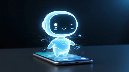 AI chatbot assistant animating out of a smartphone screen - Powered by Adobe