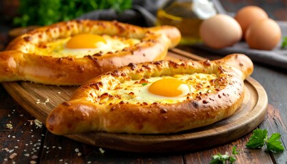 Two cheesy, golden-brown pastries with yolks