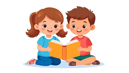 Two children reading a book together