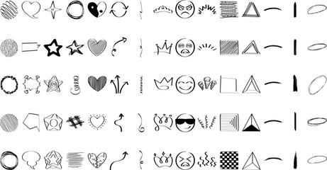 A collection of hand-drawn vector alphabet letters, symbols, and numbers for design and illustration