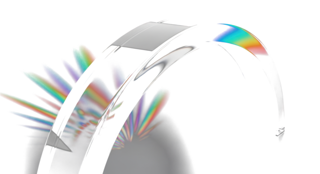 curved glass arc with RGB refracted light, glossy surface reflections, dark minimal background, cinematic lighting, abstract optical refraction art, D realism, futuristic mood clean PNG