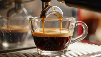 Pouring Espresso Coffee in Glass Mug From Espresso Machine - Powered by Adobe
