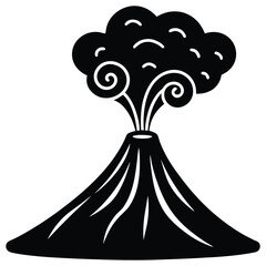 volcano eruption linocut with smoke plumes in spir vector style