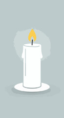 A simple vector illustration of a single burning white candle with a bright yellow flame and melting wax on a stand. (25)