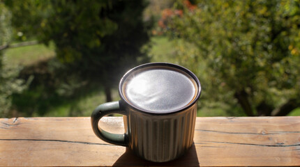 Steaming Mug in the Morning Sun: Peaceful Moments