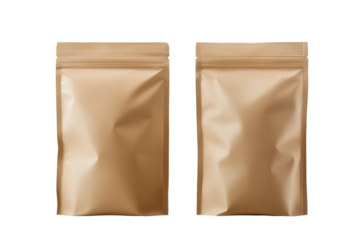Matte stand up pouch packaging bags displayed side by side on a transparent background for product presentation and design purposes
