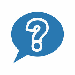 A blue speech bubble with a white question mark inside, symbolizing inquiry and uncertainty