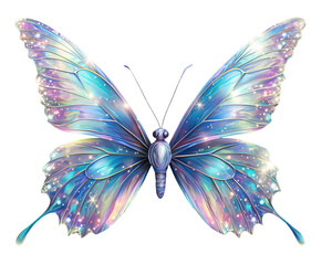 Luminous Iridescent Butterfly Wings with Sparkling Glow, Fantasy Design Element, Transparent Background PNG 