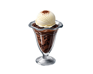  Chocolate Brownie Sundae with Ice Cream Scoop, Dessert Illustration, Isolated on Transparent Background PNG 