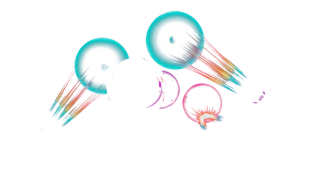 Dynamic turquoise, deep purple, and crimson light orbs floating in dark void, glowing spectrum trails, moody cinematic lighting, fine art photography style clean PNG