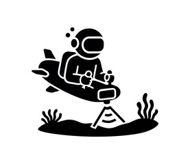 seafloor mapper pilot flat black solid vector illustration isolated on white background