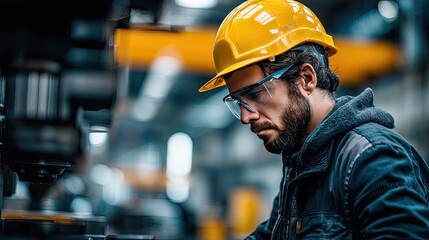 Manufacturing Employee Controlling Machine in Workshop