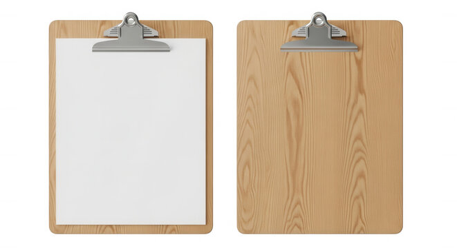 Wooden clipboards with paper isolated on a transparent background