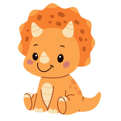 Cute Orange Triceratops Cartoon Character Illustration