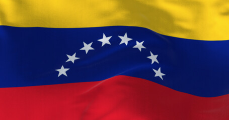 Close-up of Venezuela national flag waving in the wind