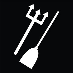 Witch broom and devil trident Halloween vector illustration