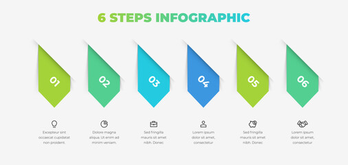 Six Steps Infographic Template with Color Arrows. Gradient Vector Diagram for Business Process, Workflow, and Strategy Presentation