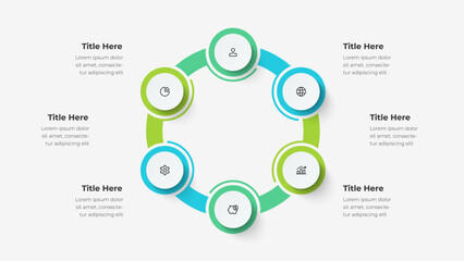 Six Steps Circular Infographic Diagram. Gradient Vector Template for Business Workflow, Planning, and Corporate Strategy Presentation