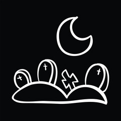 Graveyard under moonlight Halloween vector illustration