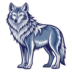Stylized wolf illustration with blue and gray tones, standing on white background. stylized