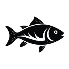 Stylized fish illustration, simple black and white drawing, aquatic animal representation stylized fish