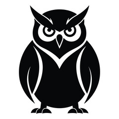 Stylized owl illustration in black and white with piercing gaze design stylized owl