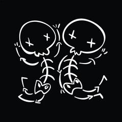 Dancing skeletons doodle Halloween vector illustration