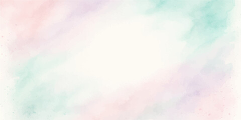 Abstract watercolour background with bright blue sky and fluffy white clouds