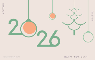 Modern 2026 New Year Vector with Minimal Christmas Tree. Perfect for greeting cards, banners, posters, and elegant holiday branding projects.