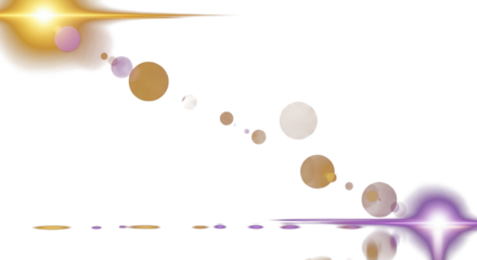 Golden and purple light flares with bokeh glow on a dark background, smooth reflections, luxury abstract aesthetic, cinematic optical lens reflections, artistic photography clean PNG