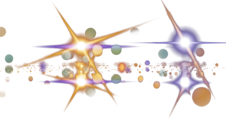 Golden and purple light flares with bokeh glow on a dark background, smooth reflections, luxury abstract aesthetic, cinematic optical lens reflections, artistic photography clean PNG