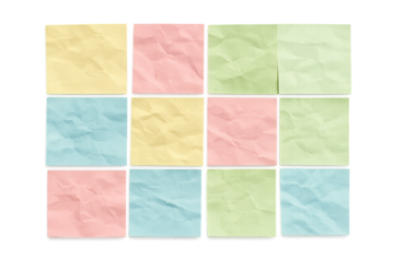 Pastel Crumpled Sticky Notes Collage Banner, HD Transparent Background, Realistic Shadows