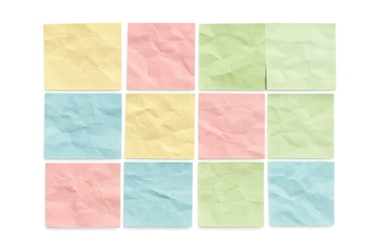 Pastel Crumpled Sticky Notes Collage Banner, HD Transparent Background, Realistic Shadows