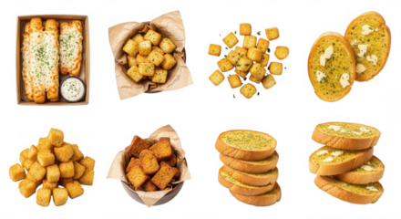 Cheesy bread garlic toast croutons isolated on a transparent background