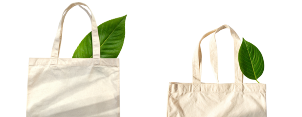 Eco Cotton Tote Bag with Green Leaf and Sustainable Theme