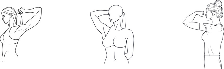 Fototapeta premium The power of women is captured in a minimalist design featuring a continuous one-line drawing of a strong woman on a white background, evoking a supergirl style