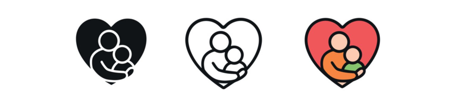 unconditional love moment icon on white background Black silhouette flat icon outline icon and colored icon style three minimal vector icon style