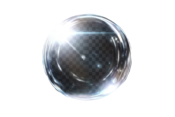 Luminous circular orb with bright lens flare effect creating a captivating visual display against a transparent background